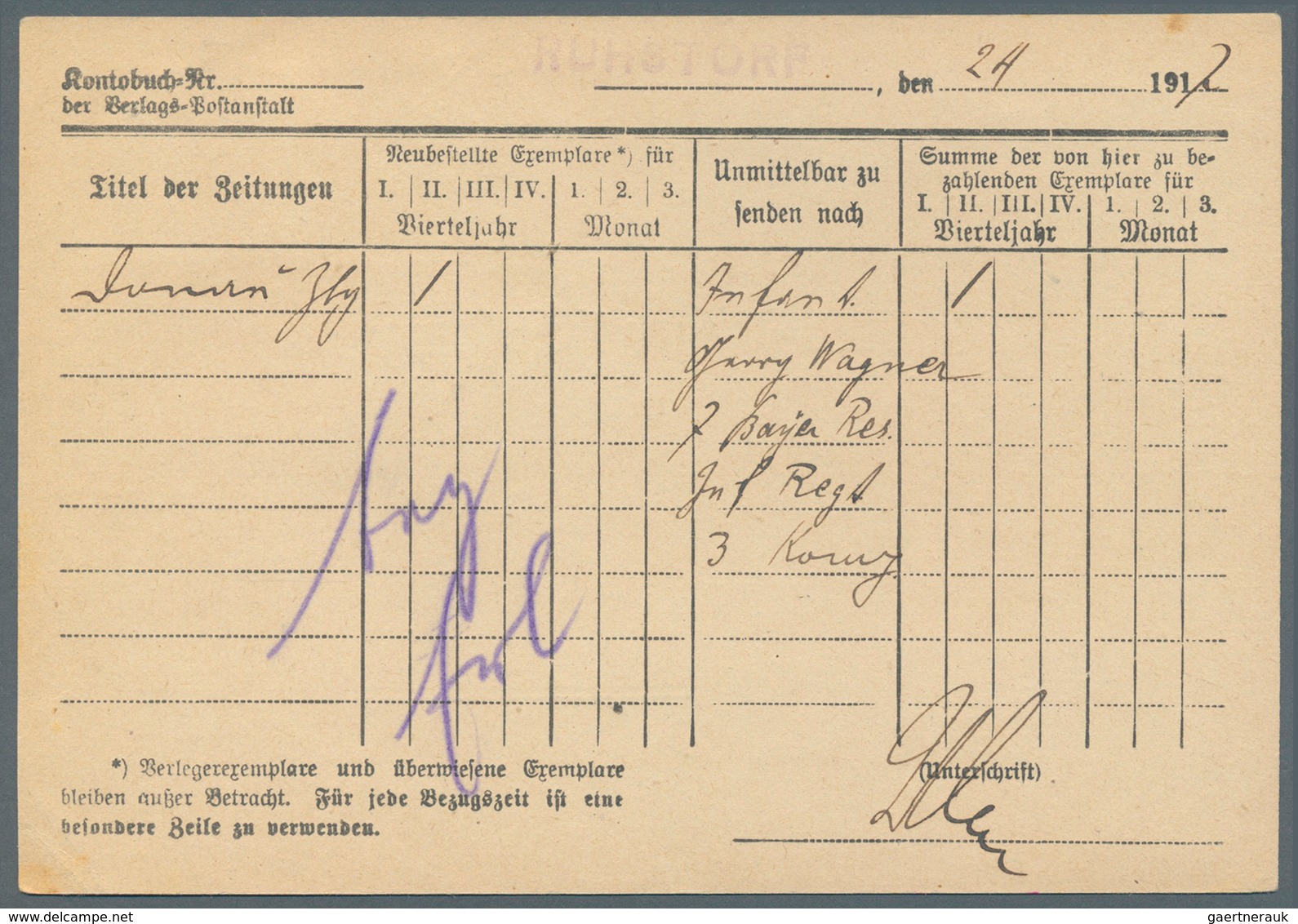 Bayern - Marken Und Briefe: 1917: 40 Pf Olivbraun Als 3-Streifen MeF (1,20 Mk) Für 3 Monate Ruhstorf - Andere & Zonder Classificatie