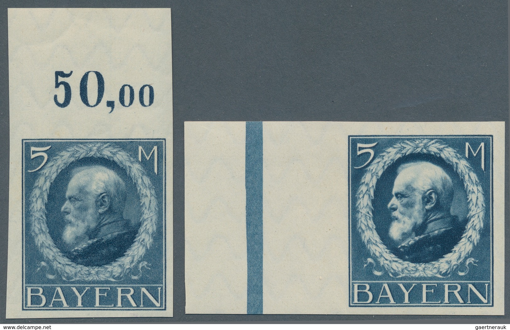 Bayern - Marken Und Briefe: 1914, 5 Mark Dunkelblau Und Hellblau Je Ungezähntes Postfrisches Randstü - Andere & Zonder Classificatie