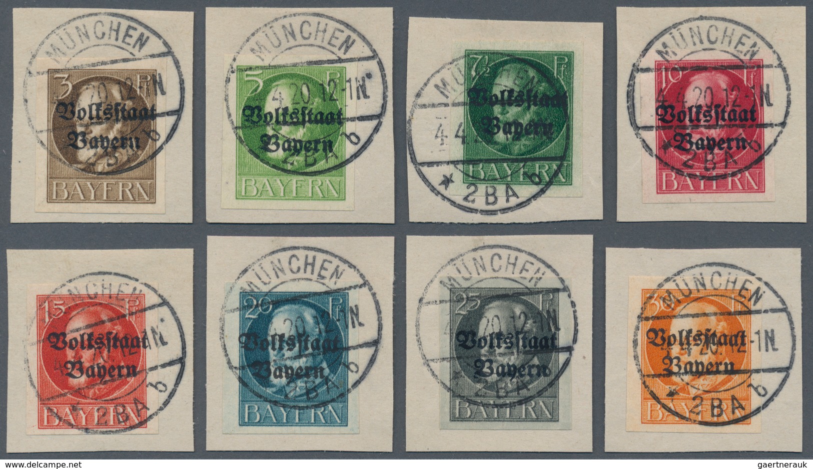 Bayern - Marken Und Briefe: 1919, 3 Pf - 20 Mark Ludwig III Je Sauber Gestempelt Auf Briefstücken, H - Other & Unclassified