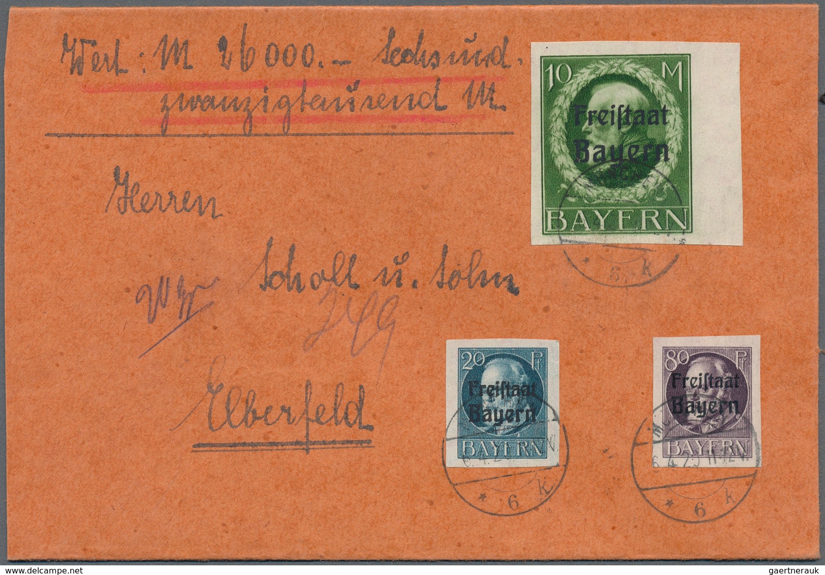 Bayern - Marken Und Briefe: 1920, "Freistaat"-Aufdrucke Auf Ludwig Geschnitten, Zwei Wertbriefe Von - Autres & Non Classés