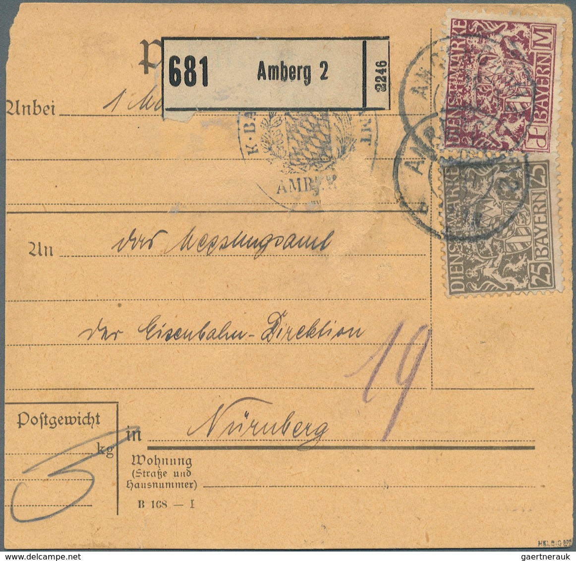 Bayern - Dienstmarken: 1920, 1 Mark Rotlila (unten Wie üblich Etwas Unruhig Gezähnt) Mit 25 Pf. Auf - Autres & Non Classés