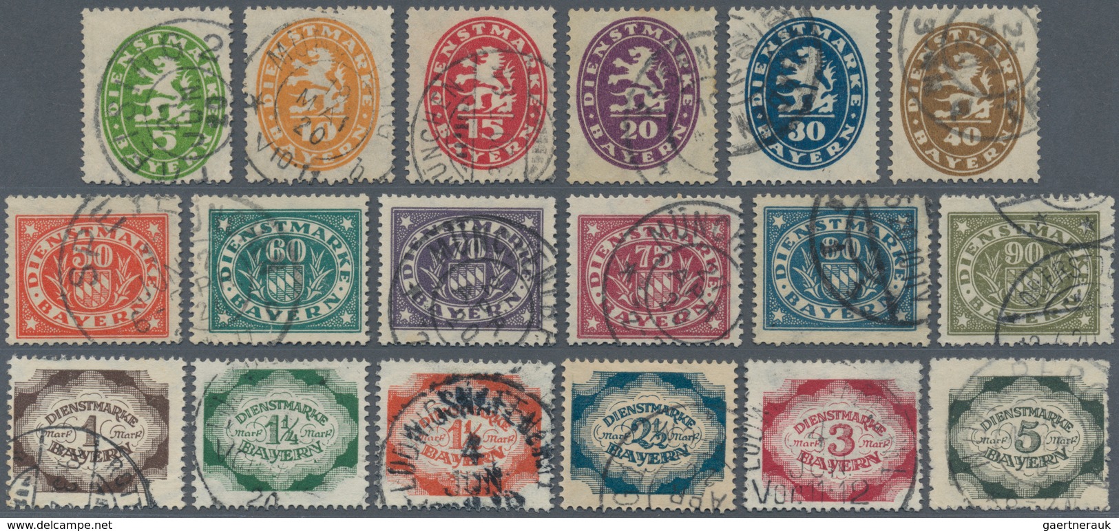 Bayern - Dienstmarken: 1919, 5 Pf Bis 5 Mark Komplett Gestempelt, Gepr. Helbig - Sonstige & Ohne Zuordnung