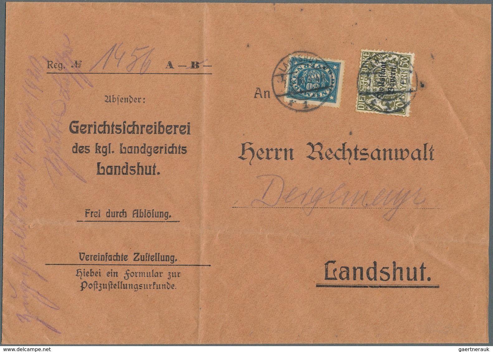 Bayern - Dienstmarken: 1920, 80 Pf. Dienst Abschied Mit 50 Pf. Volksstaat Auf Portor. Orts-Zustellur - Sonstige & Ohne Zuordnung