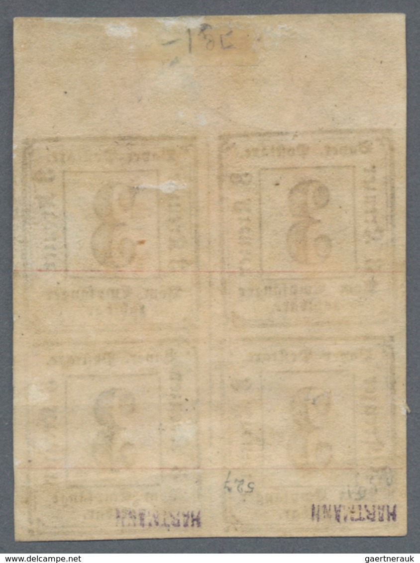 Bayern - Portomarken: 1862, 3 Kr Schwarz, Ungezähnter Viererblock Vom Oberrand, Rechte Untere Marke - Other & Unclassified