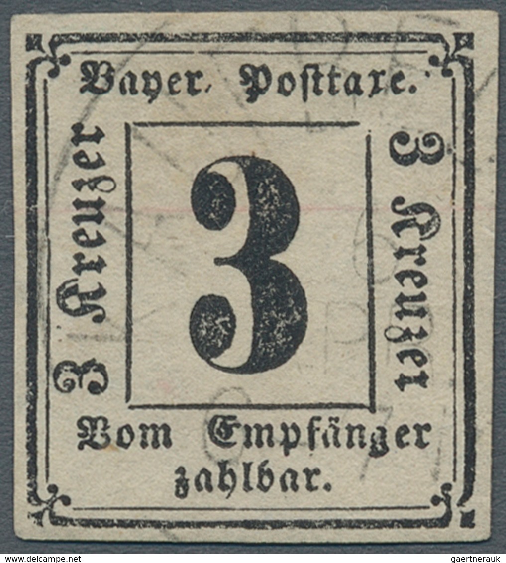 Bayern - Portomarken: 1862, Portomarke 3 Kr Schwarz, Breitrandiges Luxus-Exemplar Mit Zart Aufgesetz - Sonstige & Ohne Zuordnung