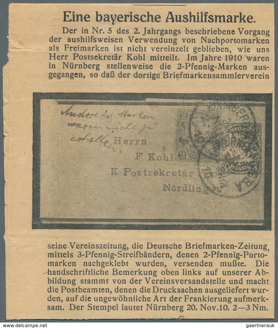 Bayern - Portomarken: 1910, Portomarke 2 Pf. Weißes Papier, Als Freimarke Verwendet Auf Streifband 3 - Otros & Sin Clasificación