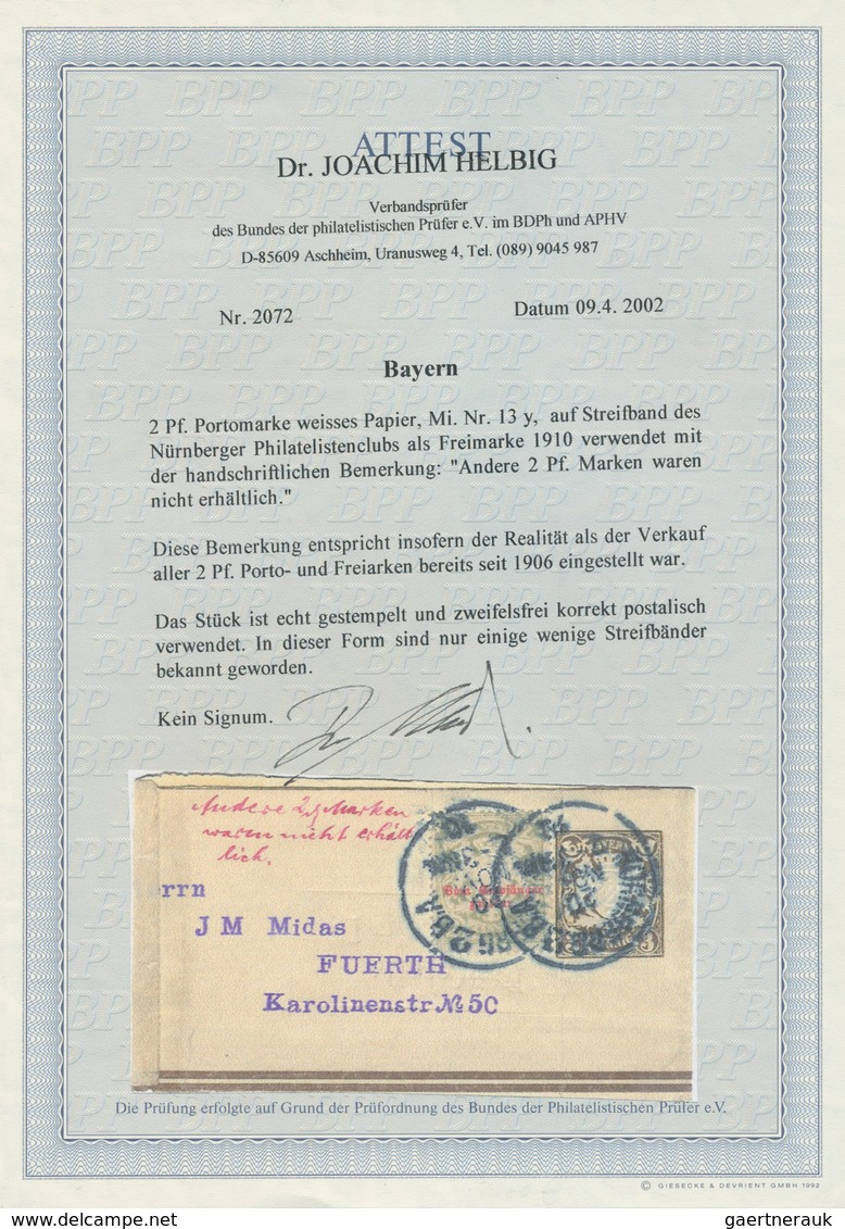 Bayern - Portomarken: 1910, Portomarke 2 Pf. Weißes Papier, Als Freimarke Verwendet Auf Streifband 3 - Sonstige & Ohne Zuordnung