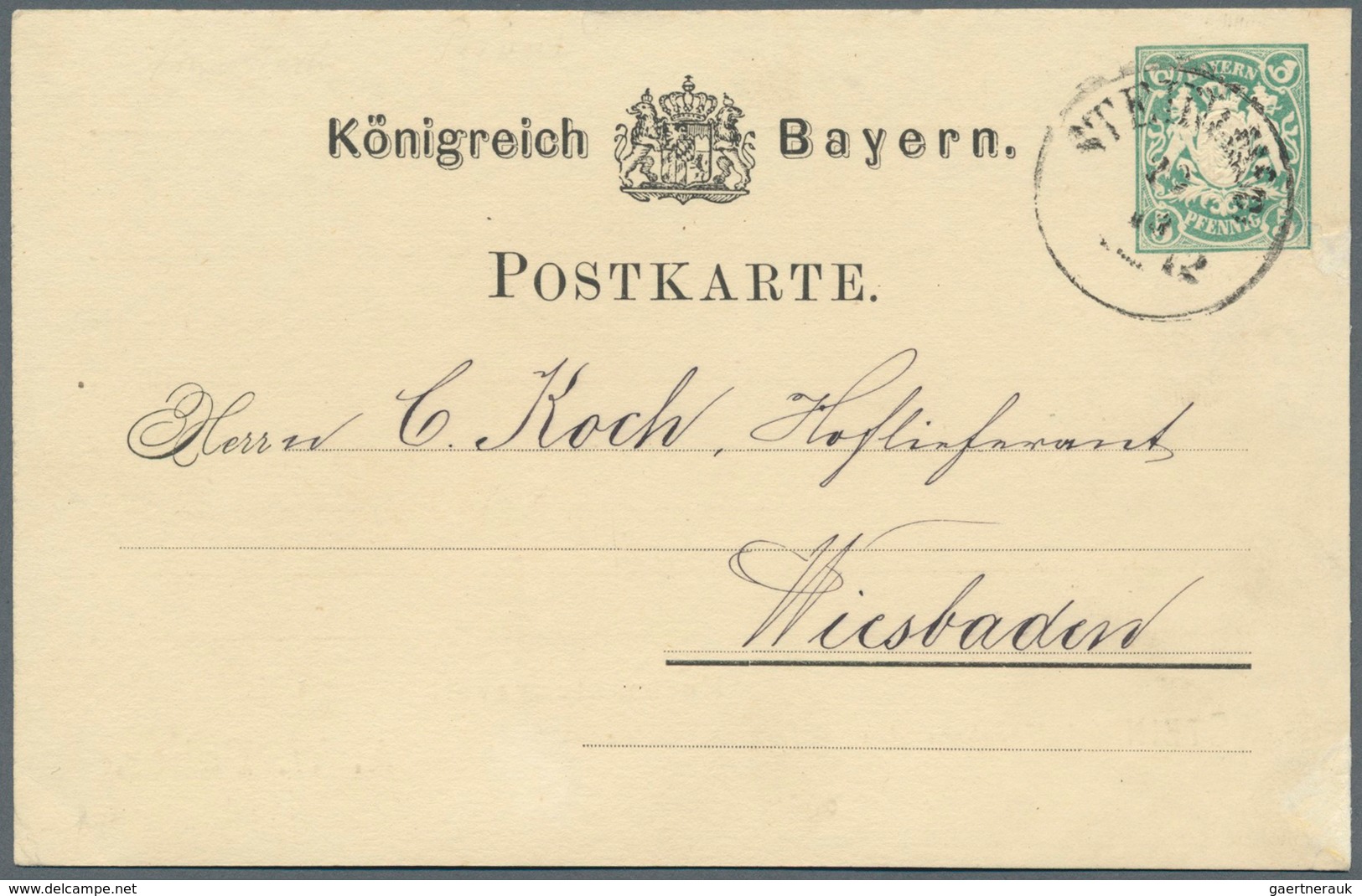 Bayern - Ganzsachen: 1877, Privat-Postkarte 5 Pf Grün Wappen (Posthörnchen) "Stein Bei Nürnberg, A. - Andere & Zonder Classificatie