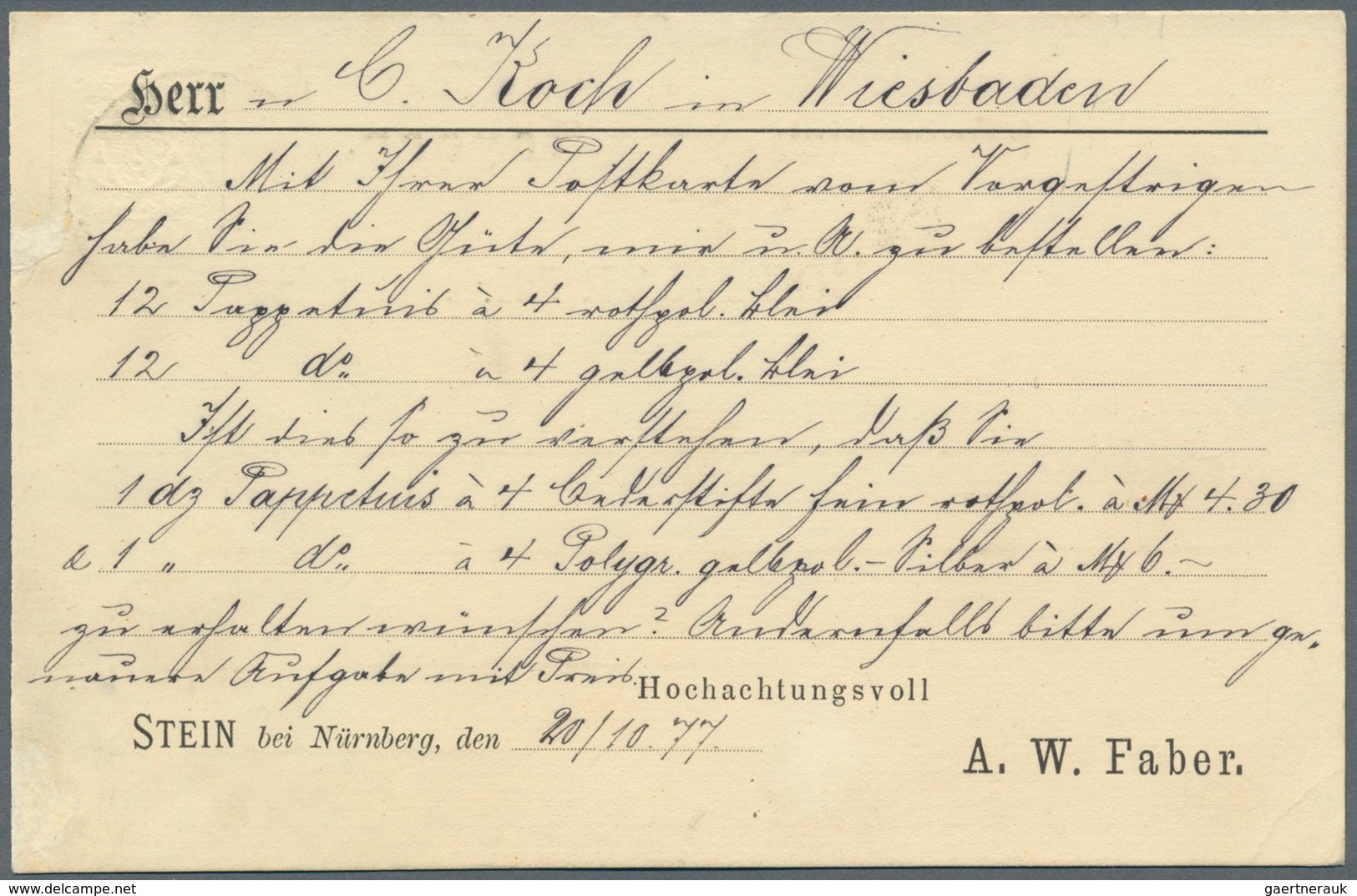 Bayern - Ganzsachen: 1877, Privat-Postkarte 5 Pf Grün Wappen (Posthörnchen) "Stein Bei Nürnberg, A. - Andere & Zonder Classificatie