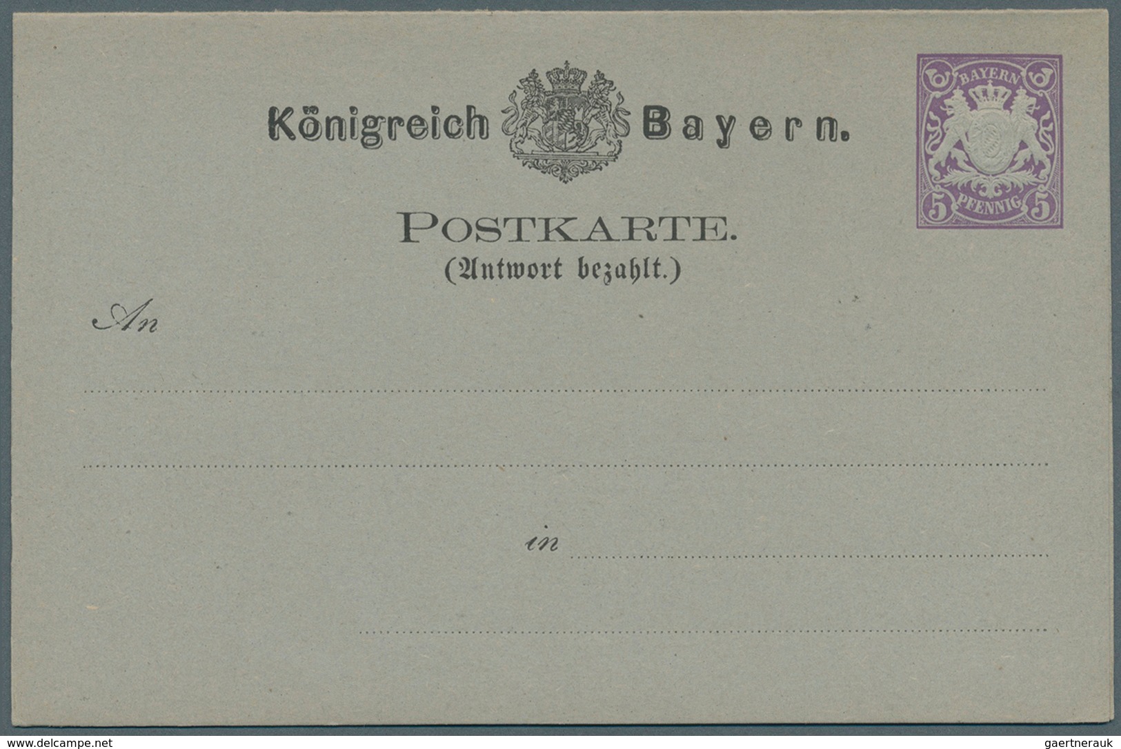 Bayern - Ganzsachen: 1879, Doppelkarte 5+5 Pf Violett Wappen, Type I: Breites "P" Und "K" In "Postka - Sonstige & Ohne Zuordnung