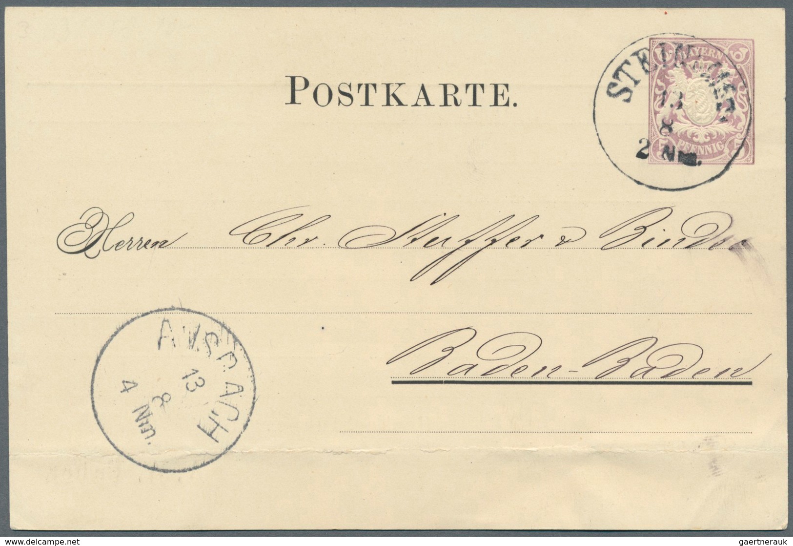 Bayern - Ganzsachen: 1880, Privat-Postkarte 5 Pf Lila Wappen (Posthörnchen) "Stein Bei Nürnberg, A. - Andere & Zonder Classificatie