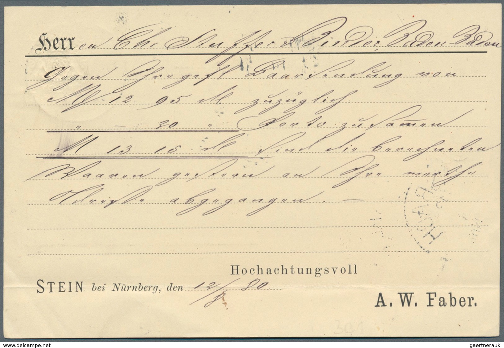 Bayern - Ganzsachen: 1880, Privat-Postkarte 5 Pf Lila Wappen (Posthörnchen) "Stein Bei Nürnberg, A. - Andere & Zonder Classificatie