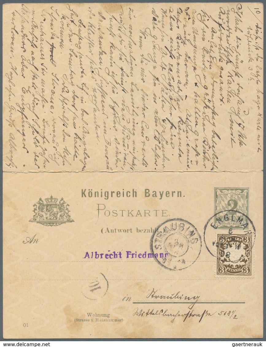 Bayern - Ganzsachen: 1908, Doppelkarte 2+2 Pf Rauten, Type I, Fragekarte Mit Zudruck Eines österr. 3 - Other & Unclassified