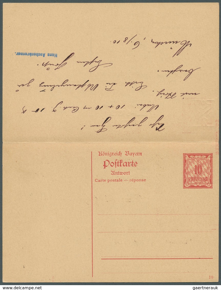 Bayern - Ganzsachen: 1910, Doppelkarte 10+10 Pf Rauten, Gebraucht Mit Masch.-SST "München 6.8.10 - A - Other & Unclassified