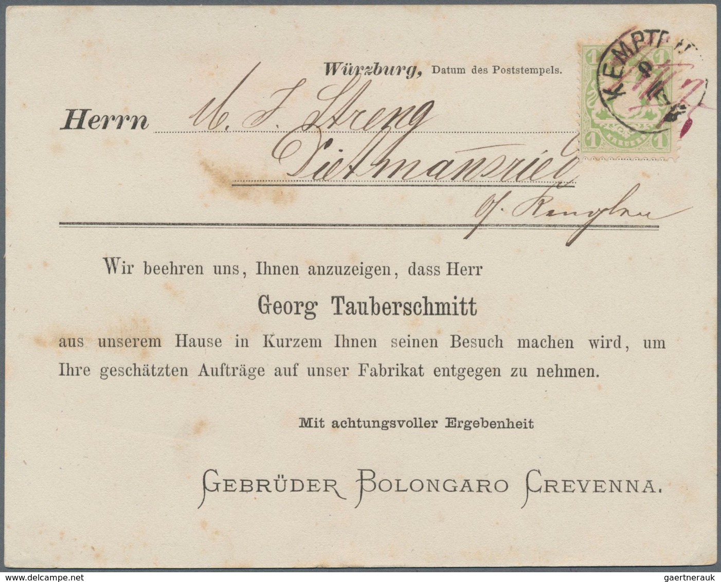 Bayern - Ortsstempel: KEMPTEN: 1869, 4 Interessante Drucksachen Aus Kempten Mit 4 Verschiedenen Stem - Other & Unclassified