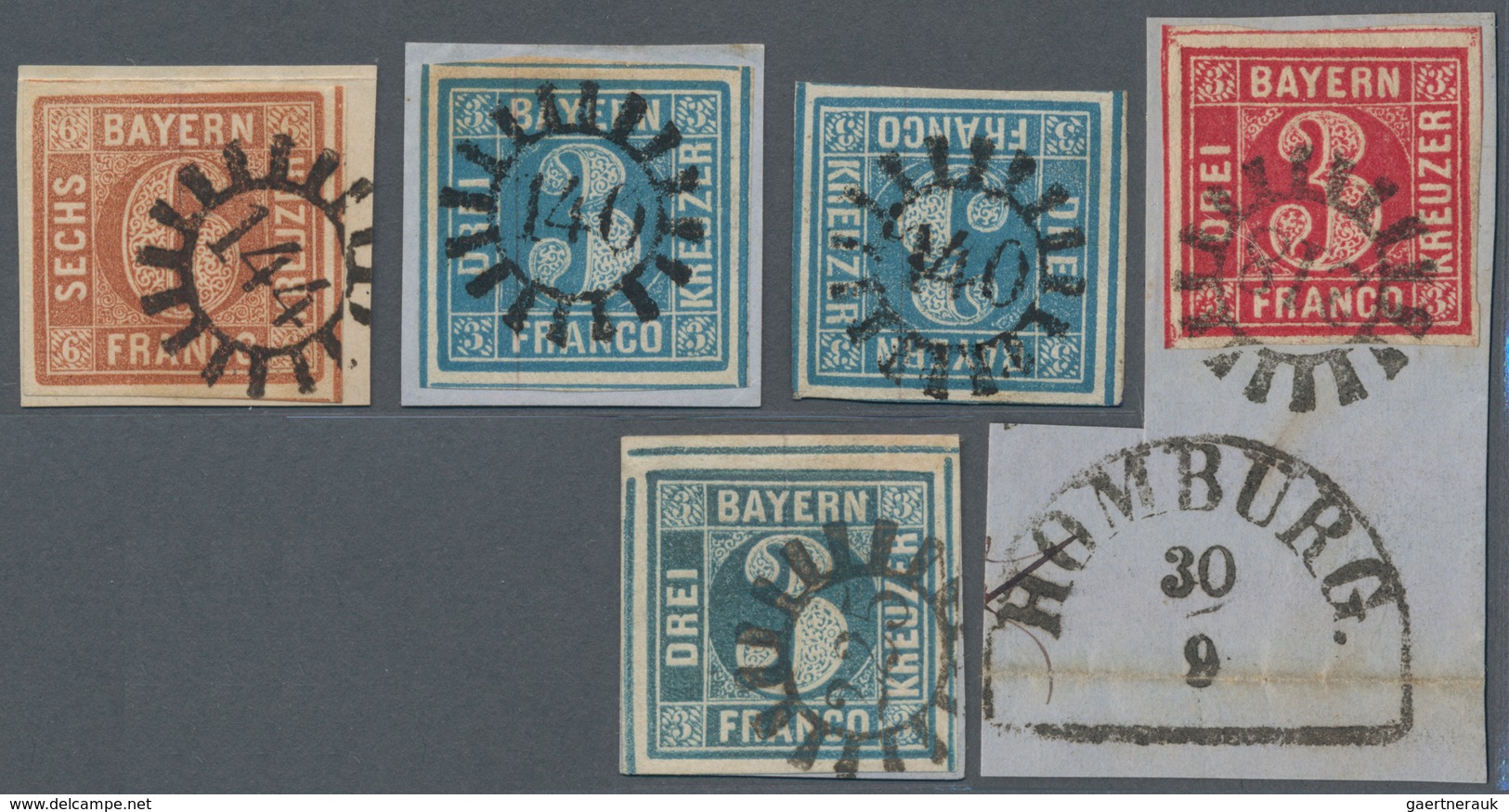 Bayern - Besonderheiten: 1850-65 (ca.), Acht Werte Quadratausgabe Bayern Mit Klaren Abschlägen Der G - Altri & Non Classificati