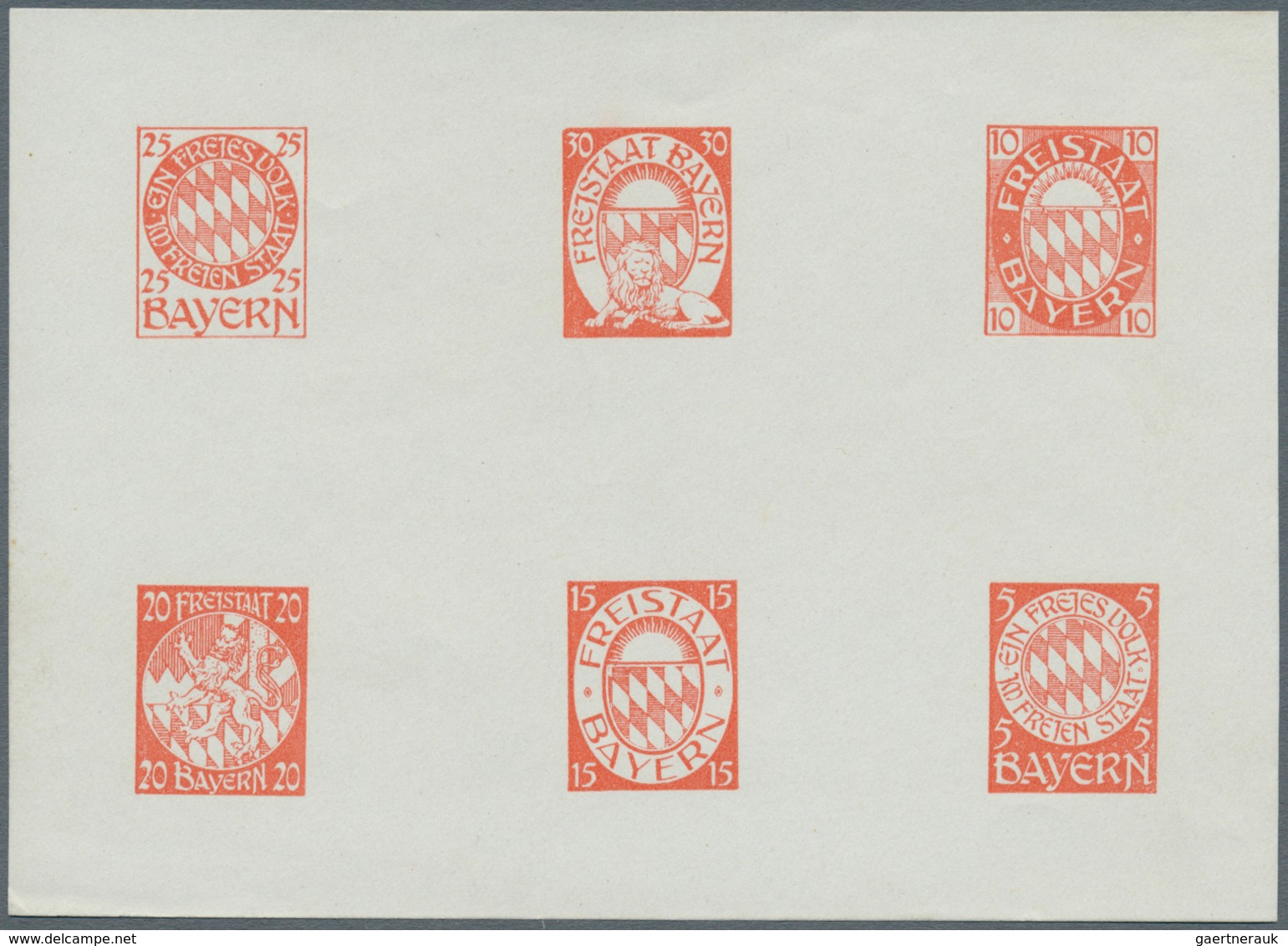 Bayern - Besonderheiten: 1910/1920, 6 Essay-Blöcke Mit Je 6 Marken In Verschiedenen Farben, 1 Block - Sonstige & Ohne Zuordnung