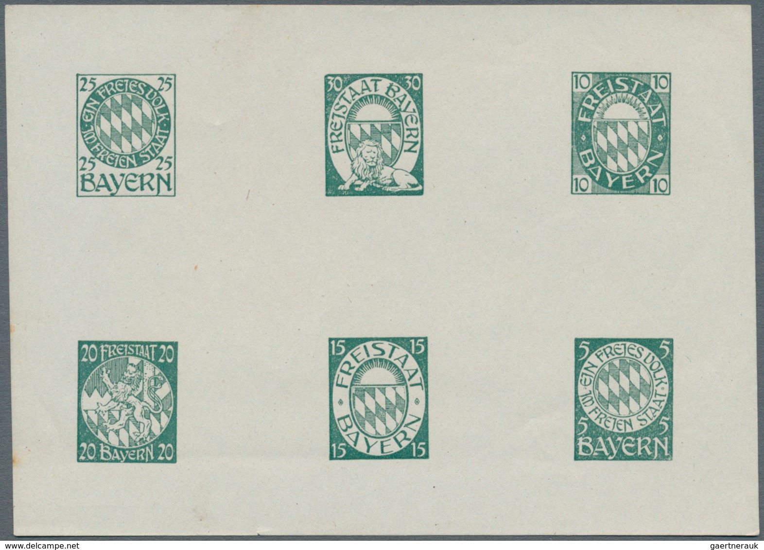 Bayern - Besonderheiten: 1910/1920, 6 Essay-Blöcke mit je 6 Marken in verschiedenen Farben, 1 Block