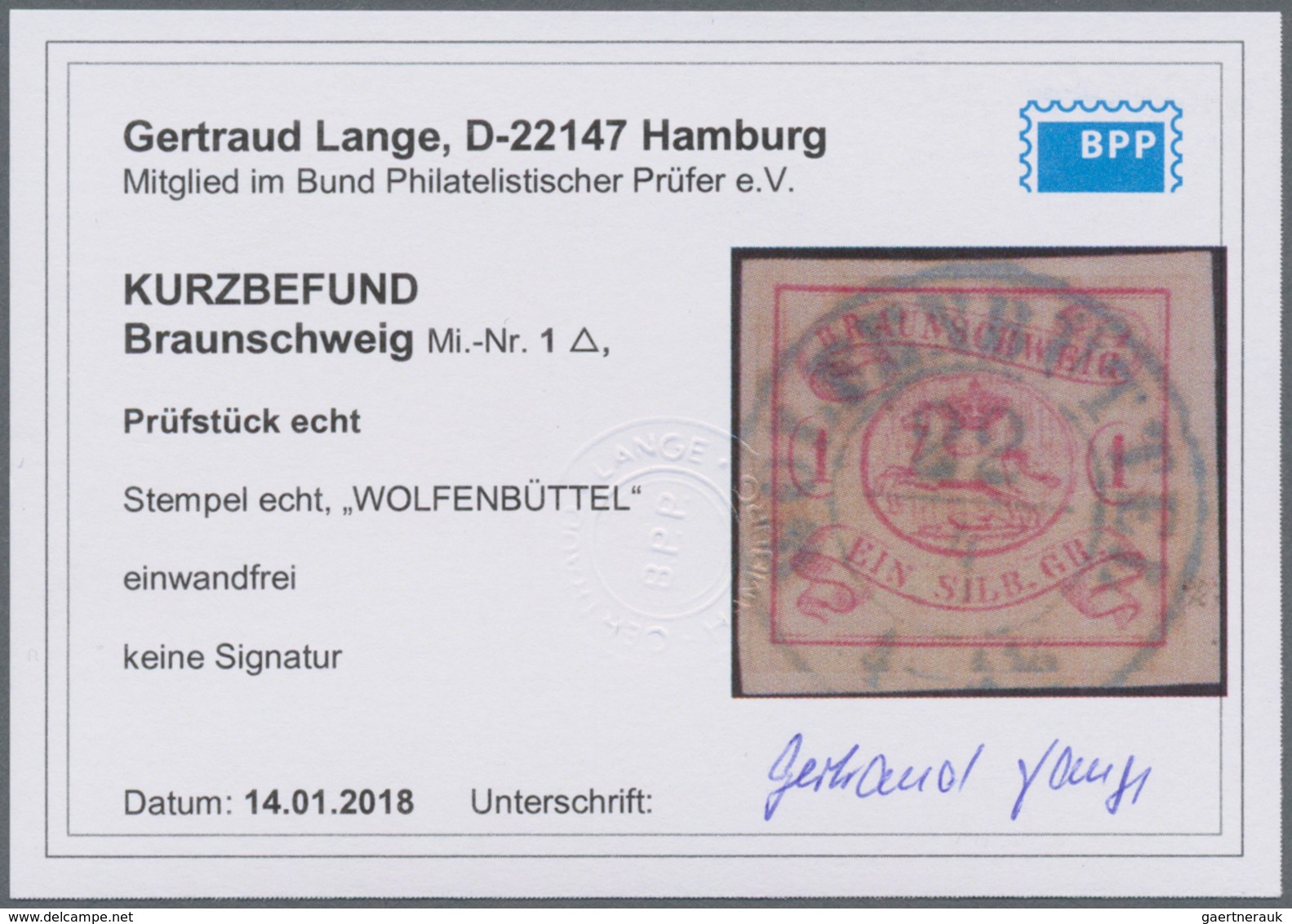 Braunschweig - Marken Und Briefe: 1852, "1 Sgr. Karmin", Farbfrischer Wert Mit Allseits Gleichmäßige - Brunswick