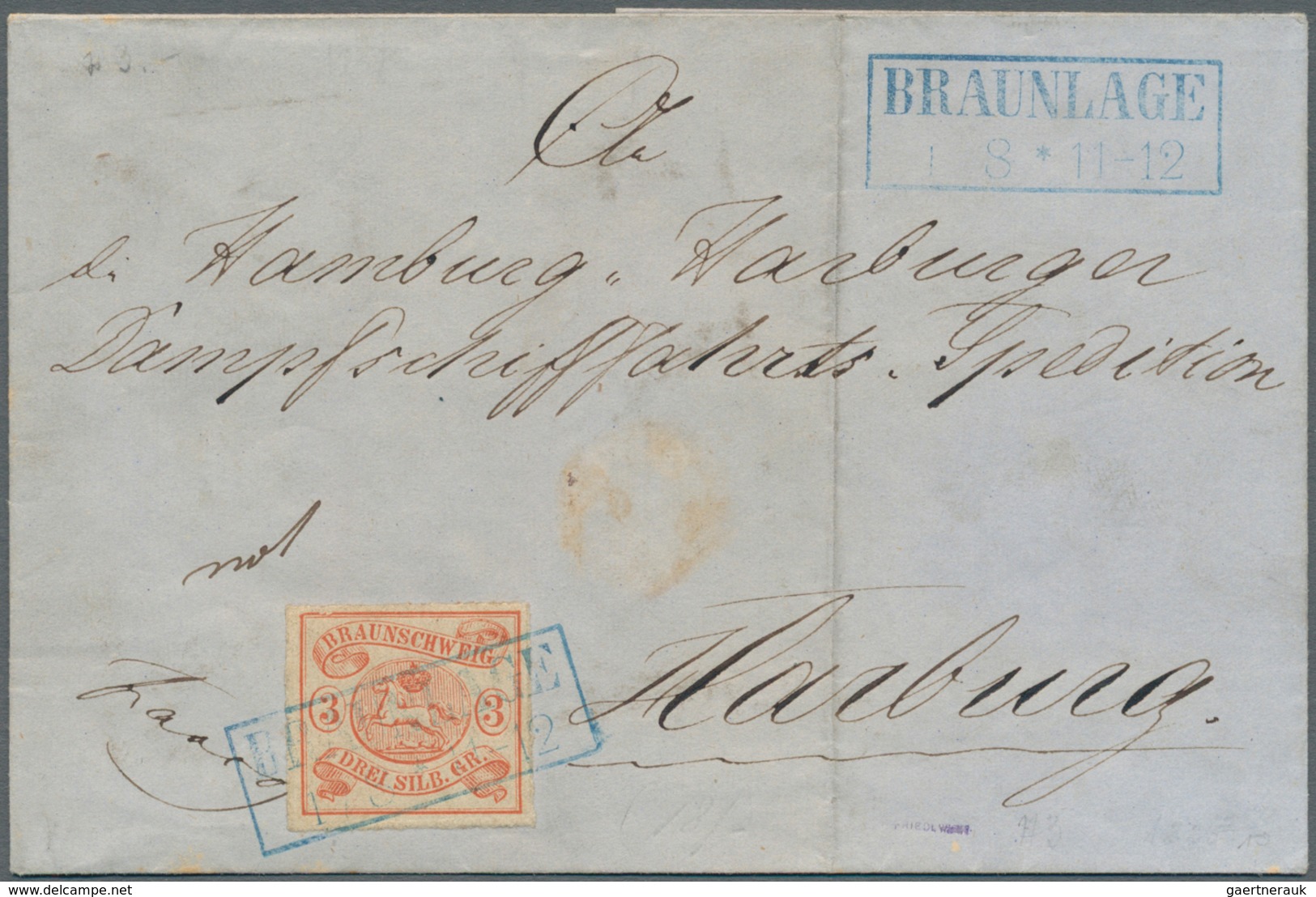 Braunschweig - Marken Und Briefe: 1853. 3 Sgr. Schwarz Auf Mattrosa, Mi.-Nr. 8a Als Zweidrittelung A - Braunschweig