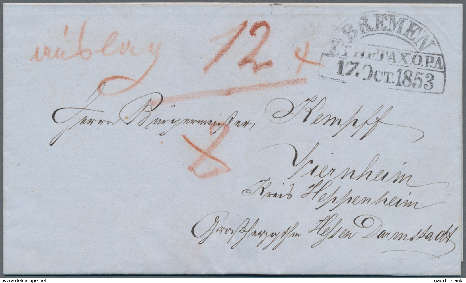 Bremen - Thurn & Taxis'sches Oberpostamt: 1853, Segmentstempel Vom 17.Oct. Auf Unfrankiert Aufgegebe - Bremen