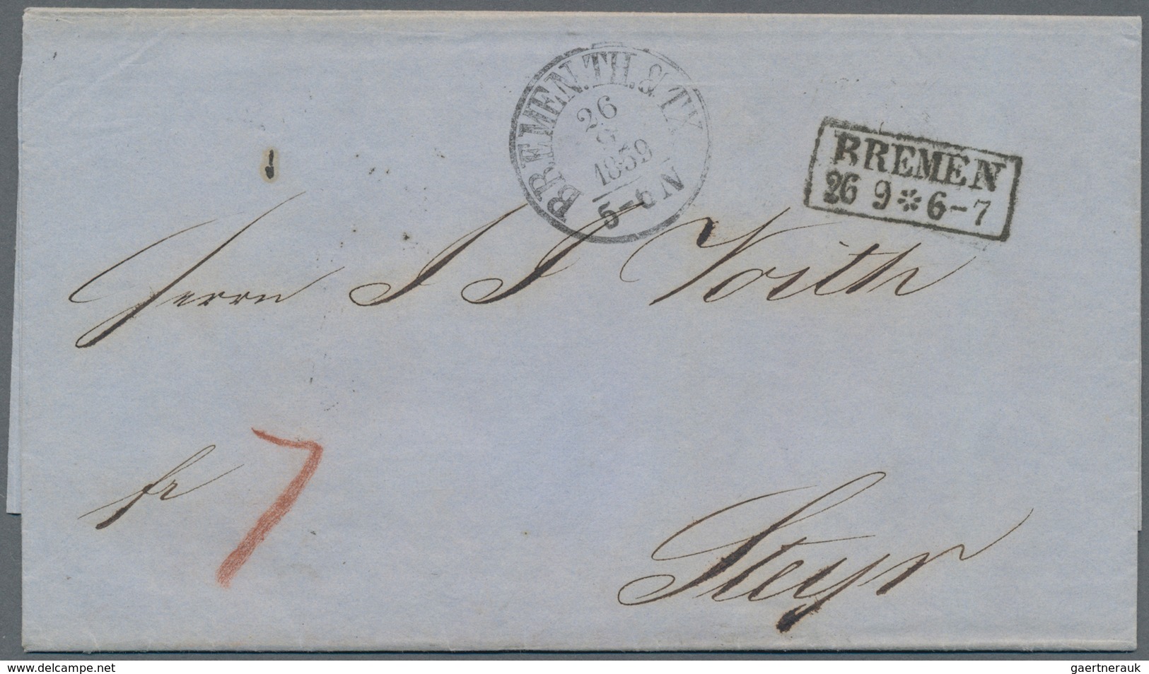 Bremen - Thurn & Taxis'sches Oberpostamt: 1859-62 (ca.), Drei Markenlose Briefe Jeweils Mit EKr BREM - Bremen