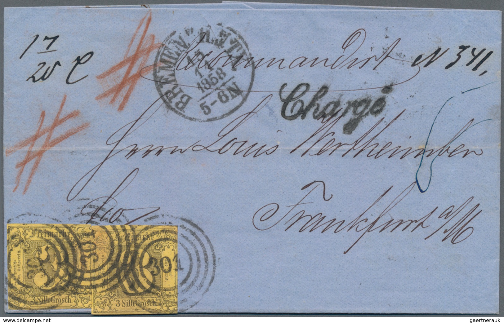 Bremen - Thurn & Taxis'sches Oberpostamt: 1858, Doppelt Schwerer Recobrief Nach Frankfurt, Mit Zwei - Brême