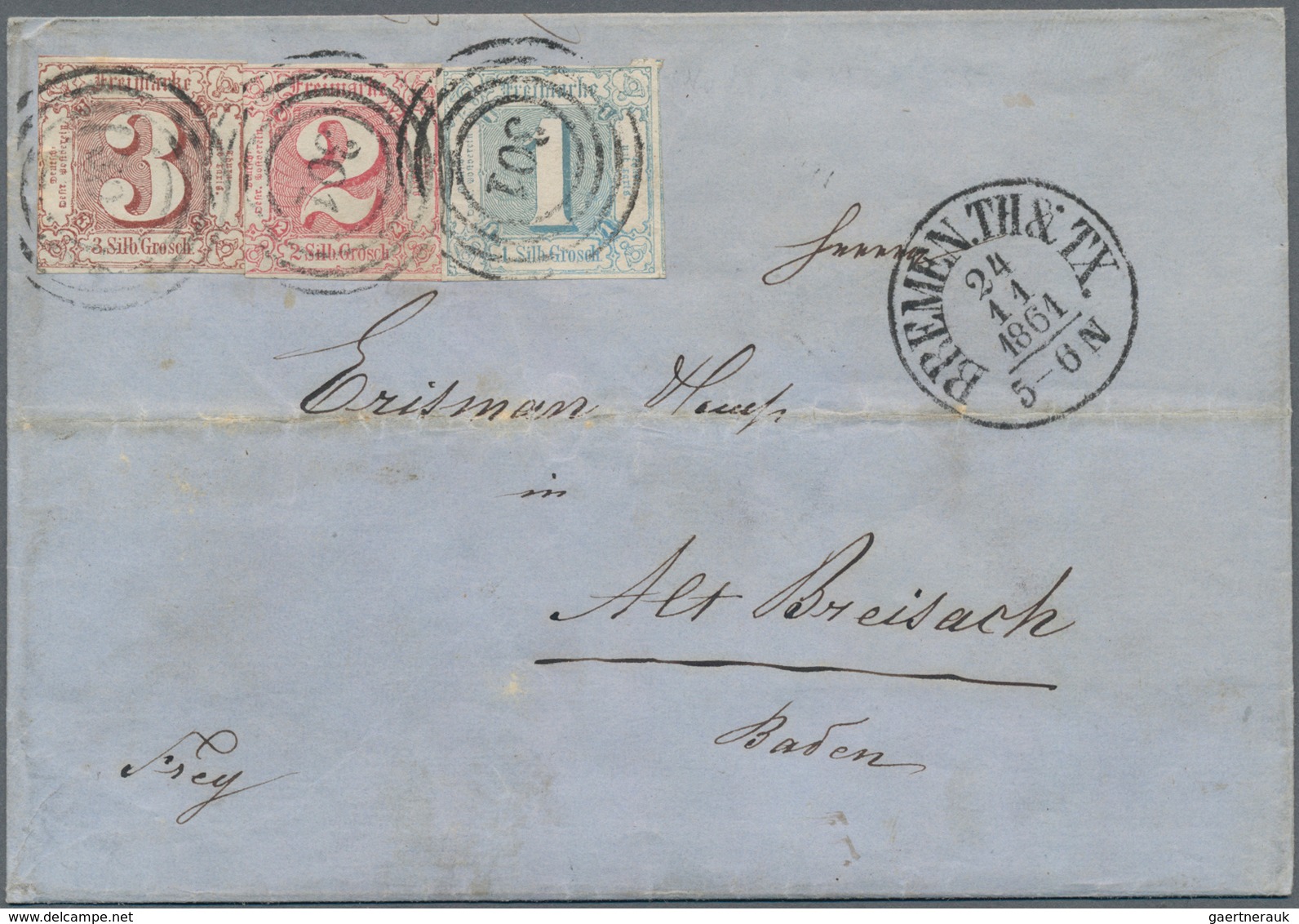 Bremen - Thurn & Taxis'sches Oberpostamt: 1861, Eine Tricolore Nach Altbreisach In Baden, Bestehend - Bremen