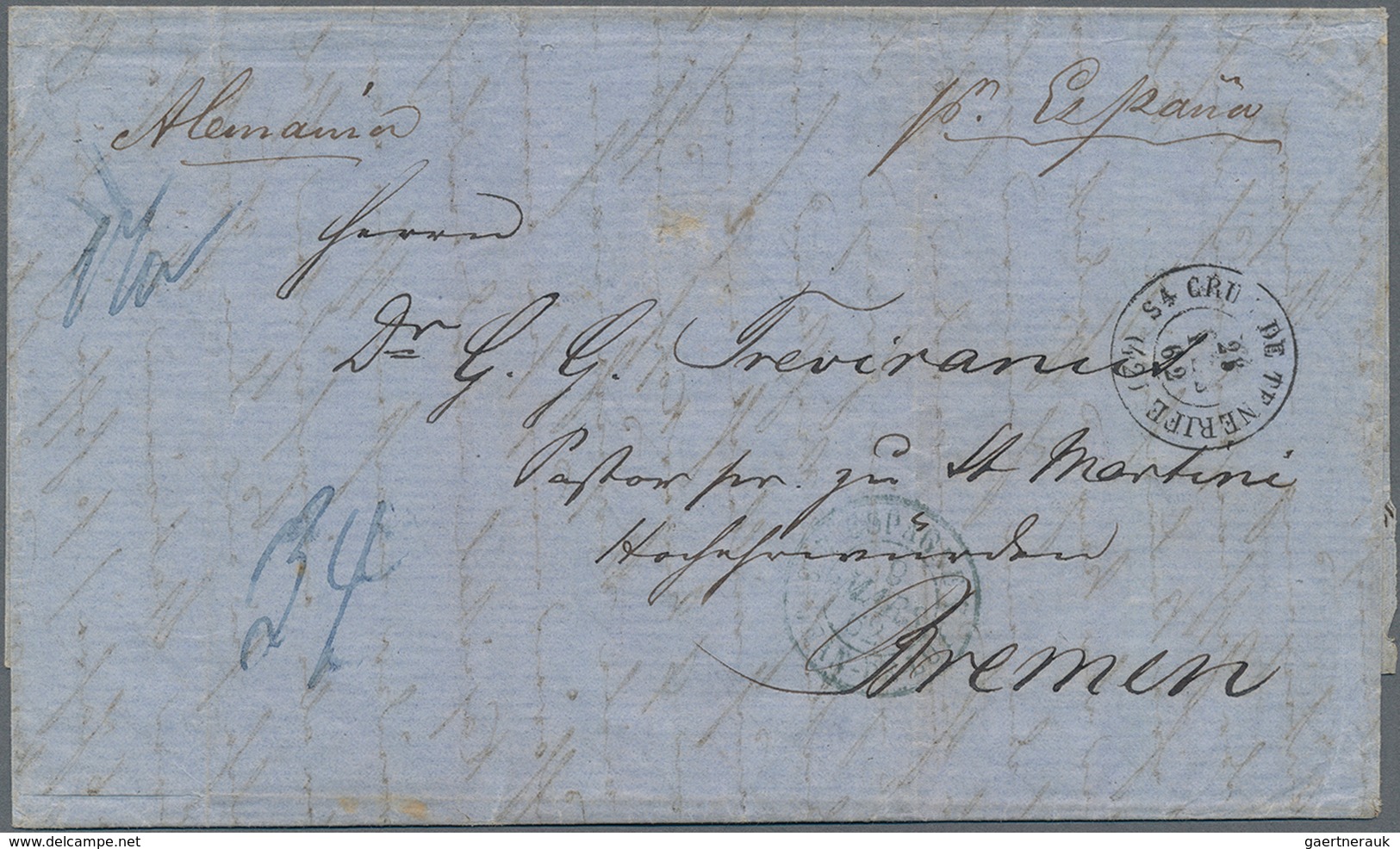 Bremen - Thurn & Taxis'sches Oberpostamt: 1862, Incoming Mail Von Den Kanarischen Inseln; Brief Aus - Brême