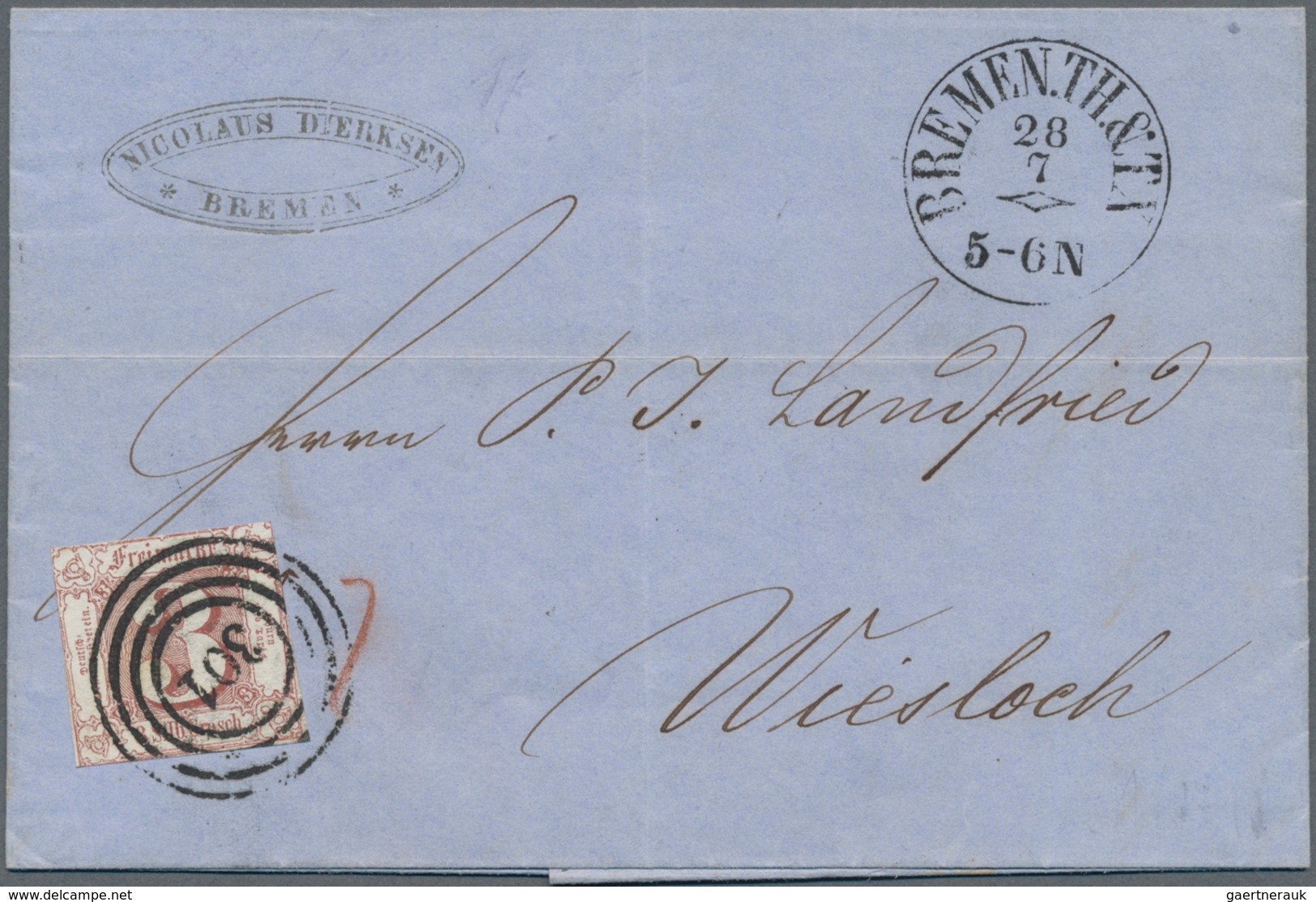 Bremen - Thurn & Taxis'sches Oberpostamt: 1863-64 (ca.), EKr BREMEN TH & TX O.Jz. Auf Ganzsache 2 Sg - Bremen