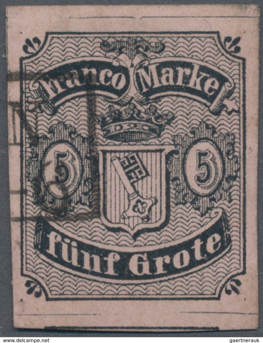 Bremen - Marken Und Briefe: 1856, Staatswappen Im Wappenschild 5 Gr Schwarz Auf Karmingrau, Außergew - Brême