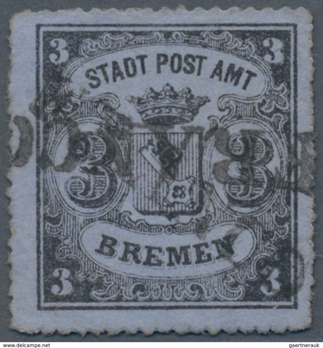 Bremen - Marken Und Briefe: 1864, 3 Gr Schwarz Auf Blaugrau Entwertet Mit L1 FRANCO, Guter Durchstic - Brême