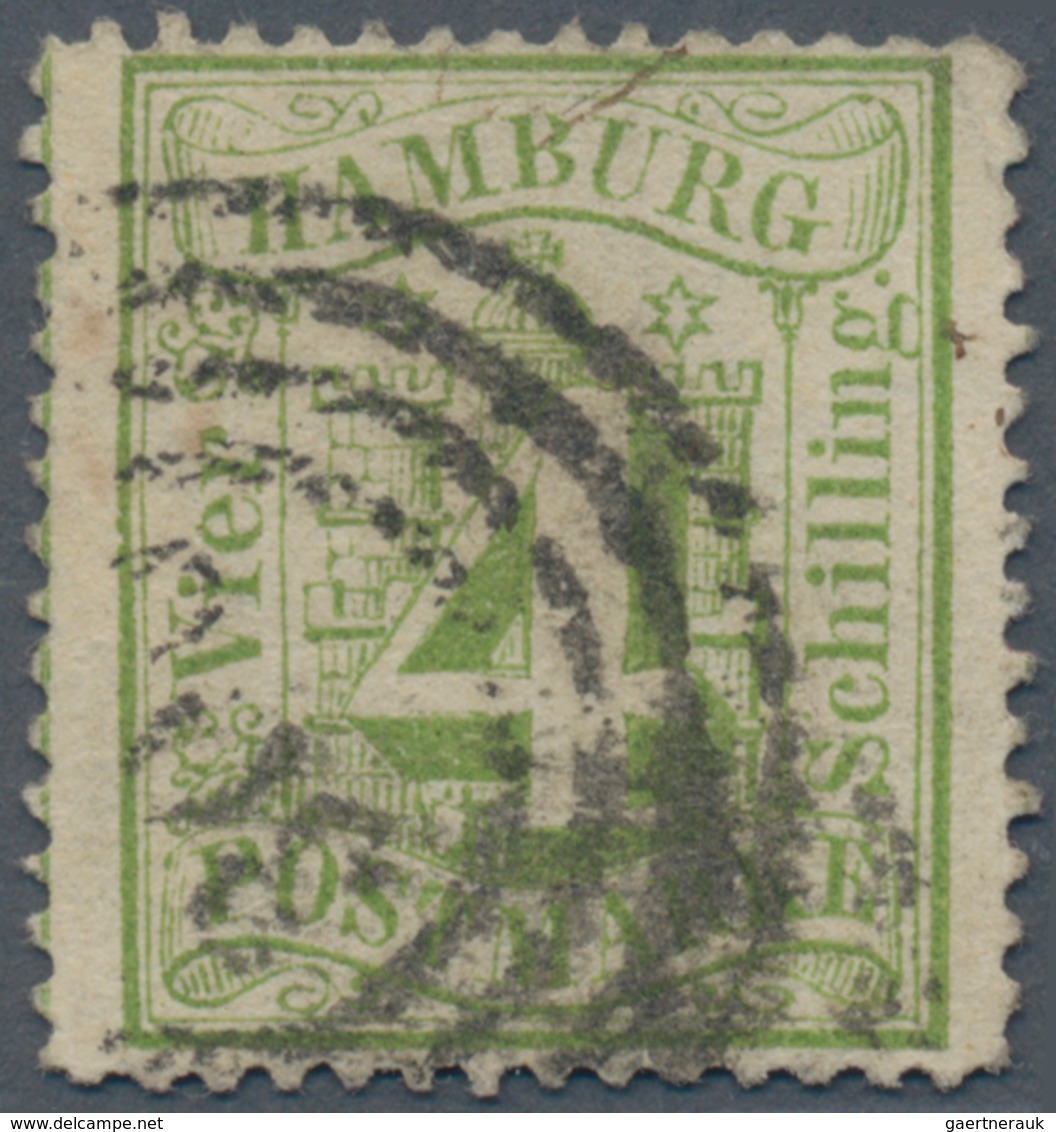 Hamburg - Thurn & Taxis'sches Postamt: 1864, 4 Schilling Gelblichgrün Entwertet Mit T&T-Nummernstemp - Hambourg