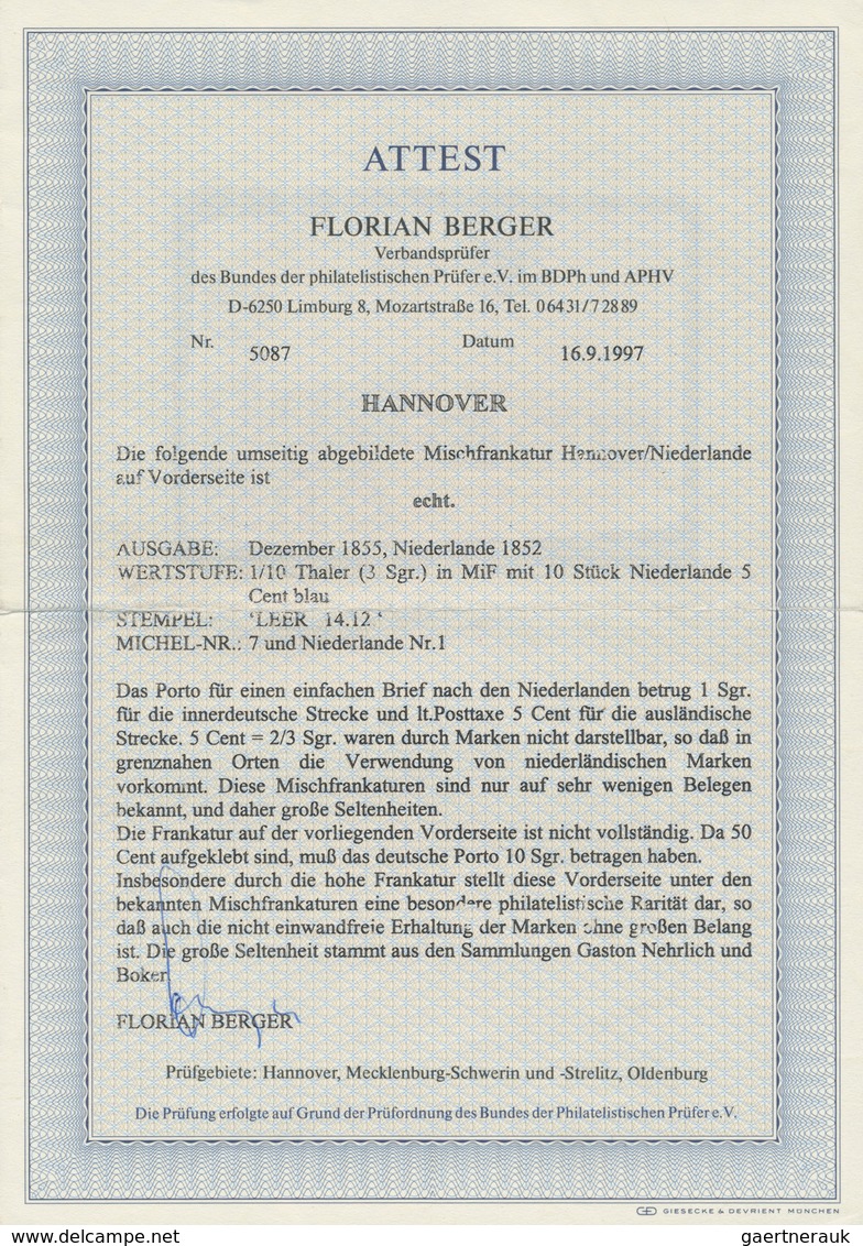 Hannover - Marken Und Briefe: Mischfrankatur Hannover Mit Den Niederlanden  Postgeschichtliche Einfü - Hanovre