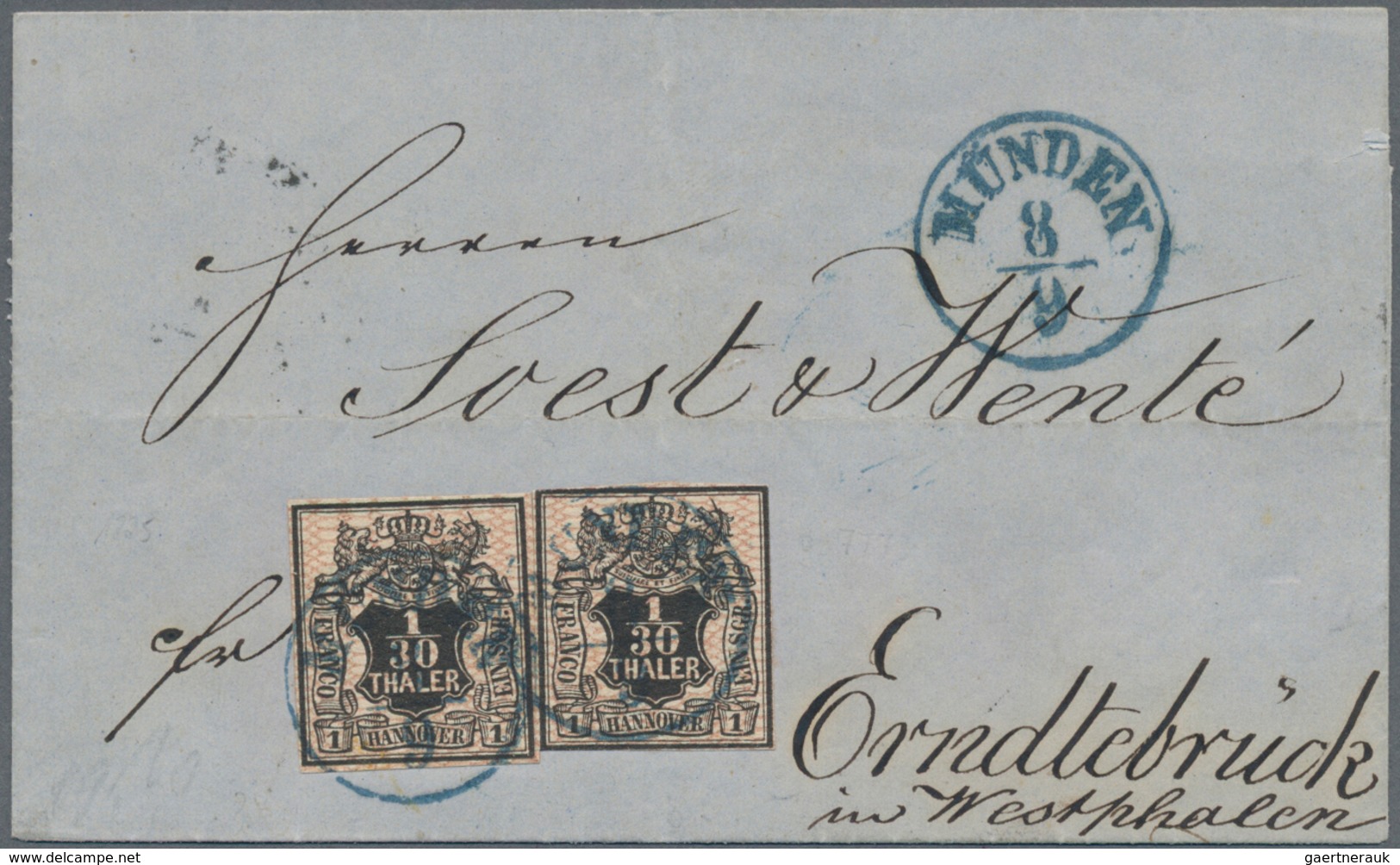 Hannover - Marken Und Briefe: 1856, Zweimal Wappen 1/30 Th. Schwarz Mit Weitmaschigem Netzwerk Rosa - Hanover