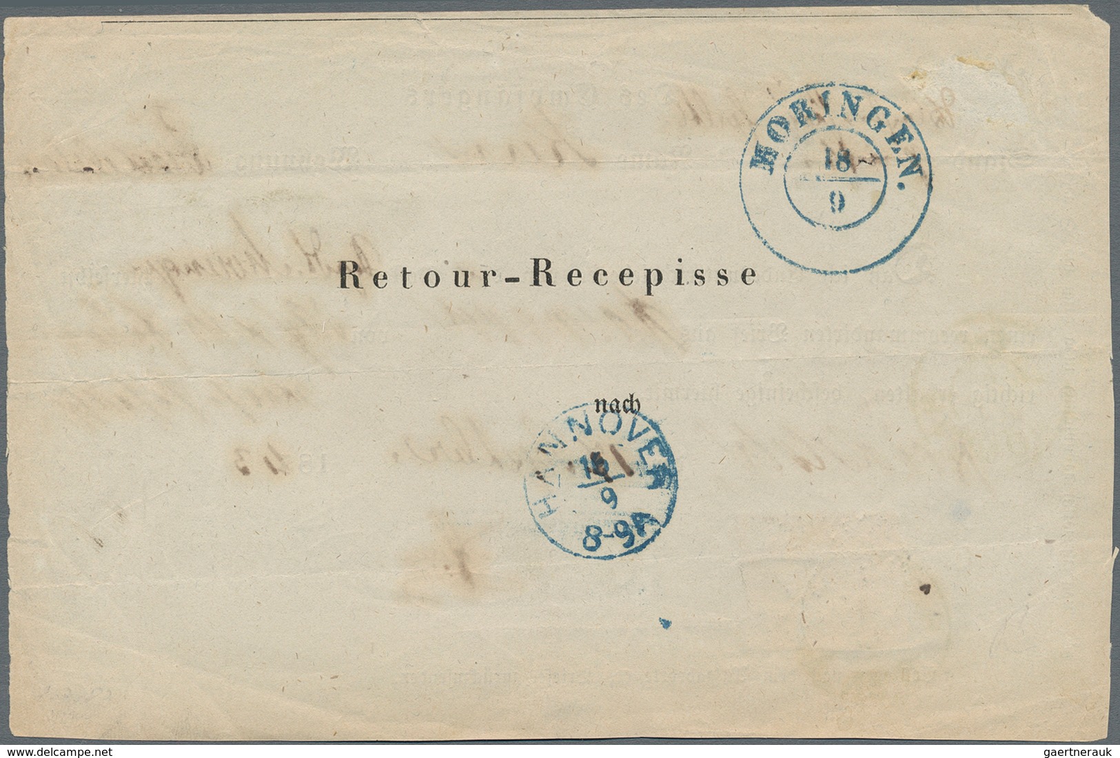 Hannover - Marken Und Briefe: 1863, 1 Groschen Karmin Als Gebührenmarke Auf Rückschein Aus Moringen - Hanover