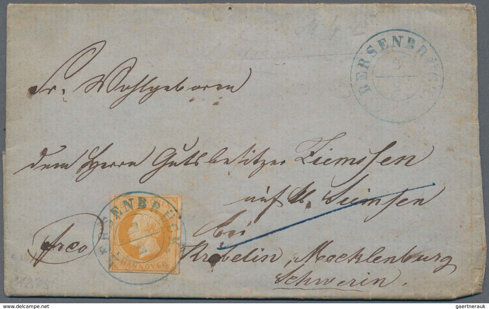 Hannover - Marken Und Briefe: 1859, 3 Gr Orangegelb EF Entwertet Mit Blauem K2 BERSEBRÜCK Auf Kompl. - Hanover