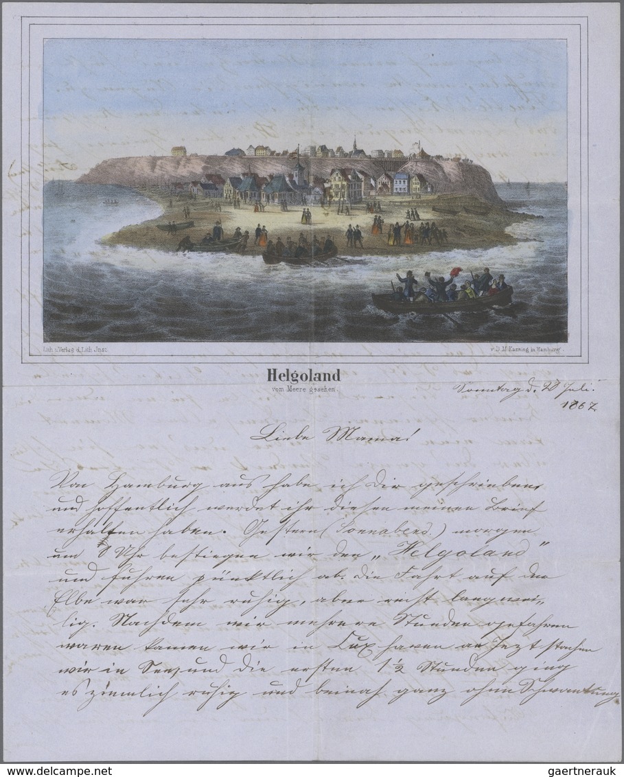 Helgoland - Marken Und Briefe: 1867 (28. Juli), Kolorierte Lithographie "Helgoland - Vom Meere Geseh - Heligoland