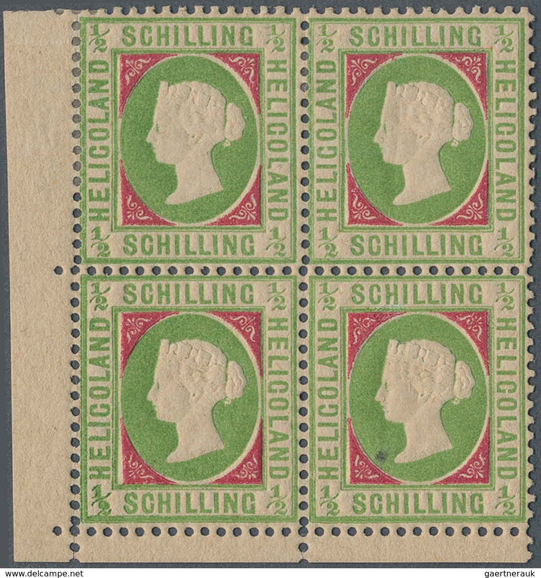 Helgoland - Marken Und Briefe: 869, QV ½ Schilling Im Eckrand-VIERERBLOCK Auf Dickem Papier Mit Gitt - Heligoland