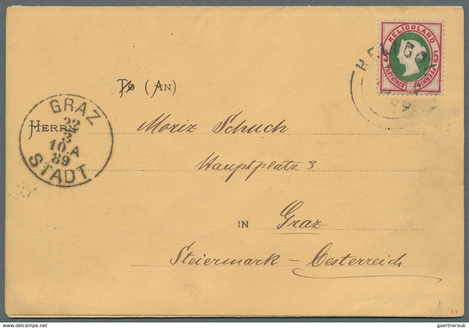 Helgoland - Marken Und Briefe: 1889, 3 F./5 Pfg. Freimarke Lilakarmin/grün Als Portogerechte Einzelf - Heligoland