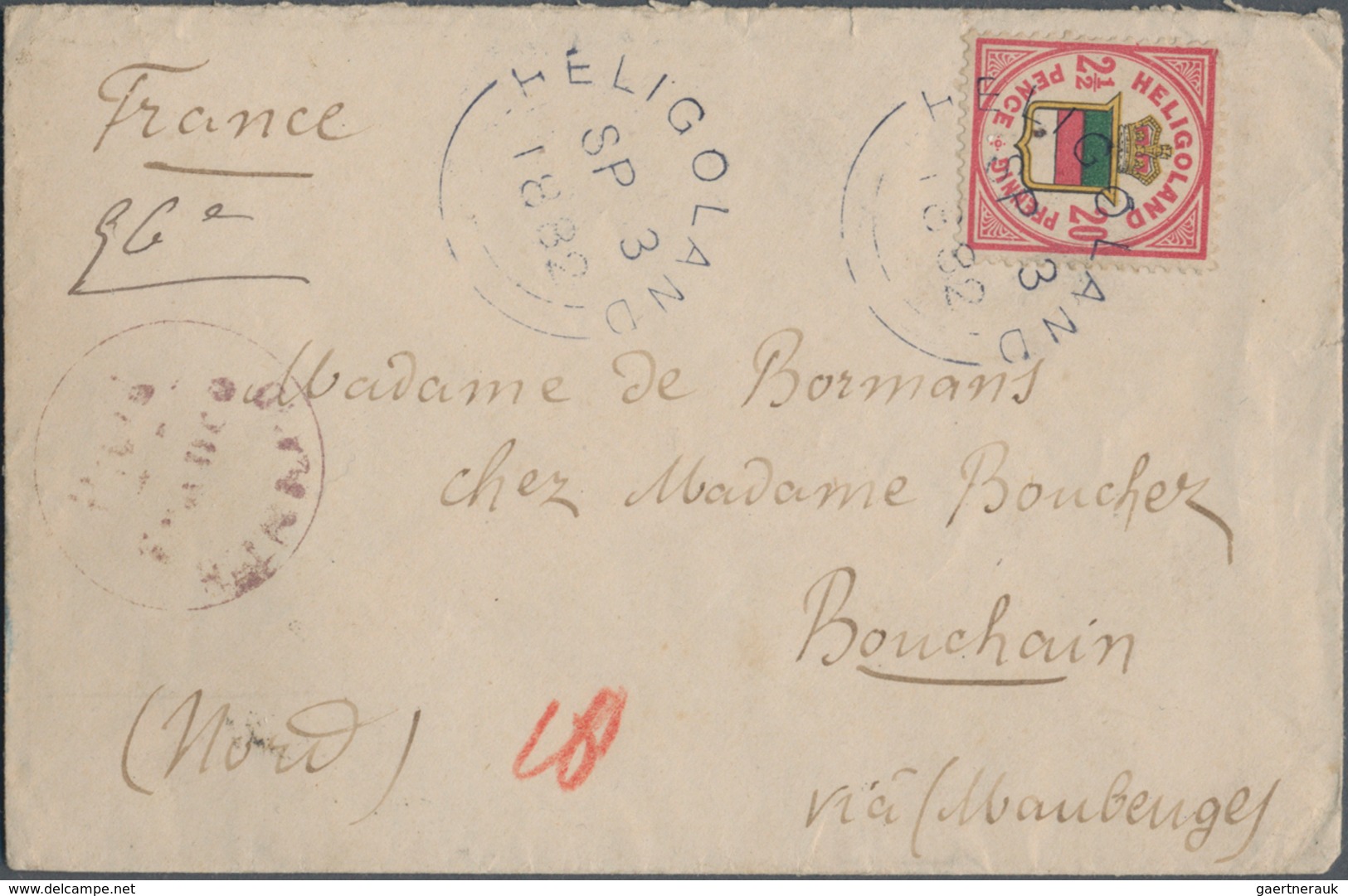 Helgoland - Marken Und Briefe: 1882, Zwei Briefe Aus Einer Korrespondenz Nach Bouchain, Frankreich D - Héligoland