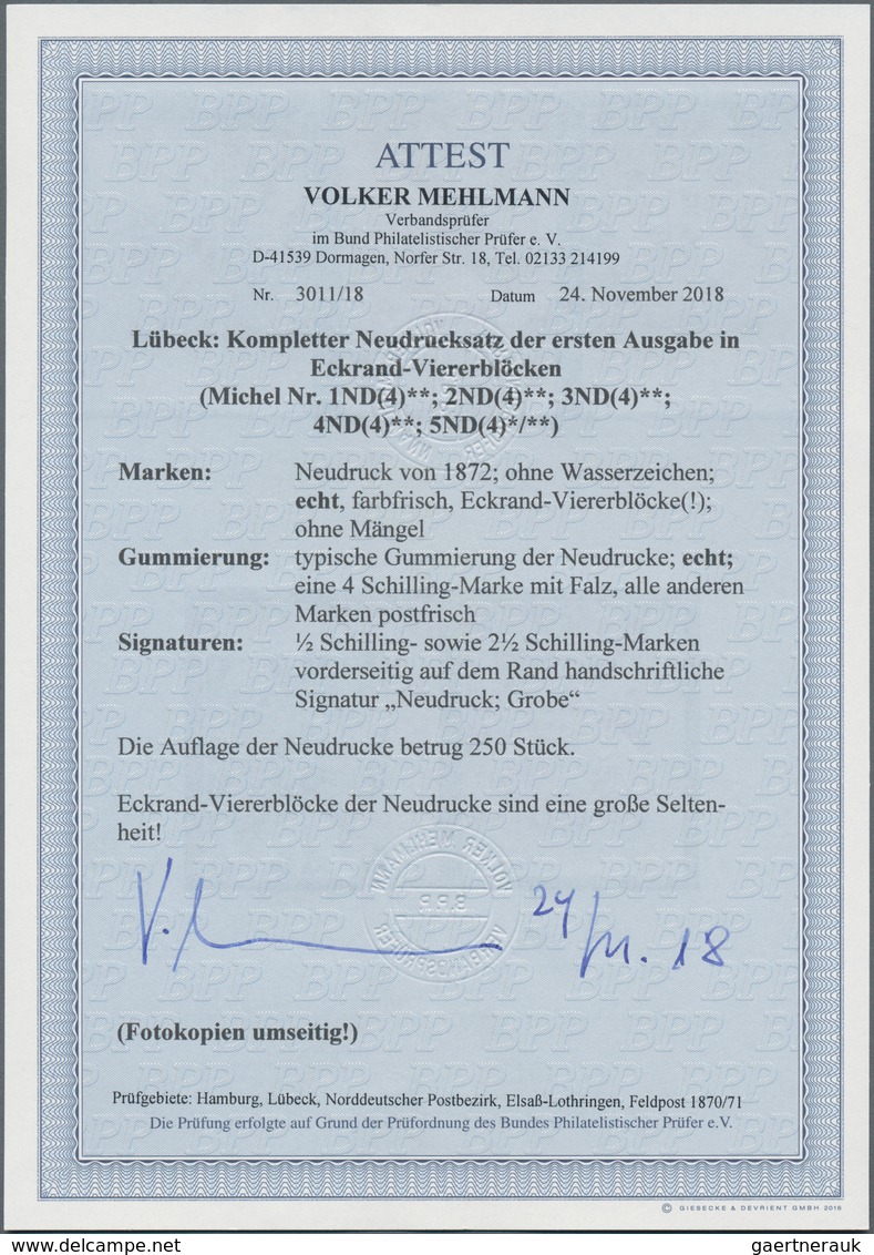 Lübeck - Marken Und Briefe: LÜBECK, Ausgabe 1859 Komplett Als NEUDRUCKE Einheitlich In ECKRANDVIERER - Lubeck