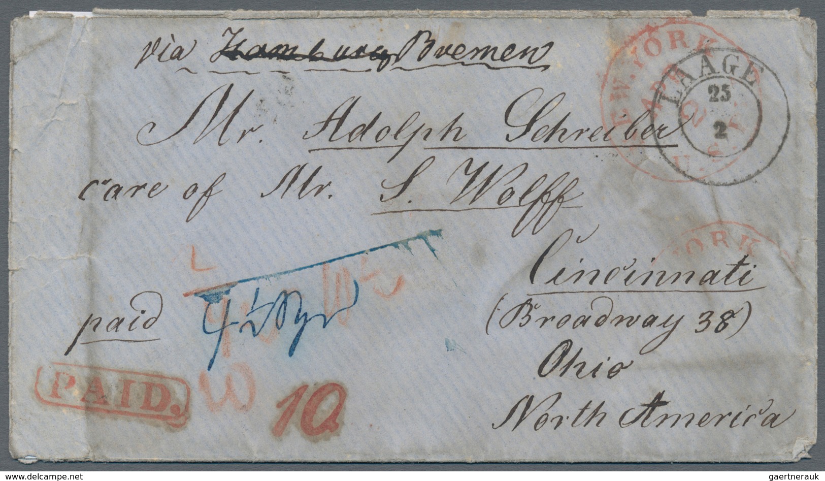 Mecklenburg-Schwerin - Marken Und Briefe: 1861, Brief Von "LAAGE" Nach Cincinatti, Ohio Mit Vermerk - Mecklenburg-Schwerin