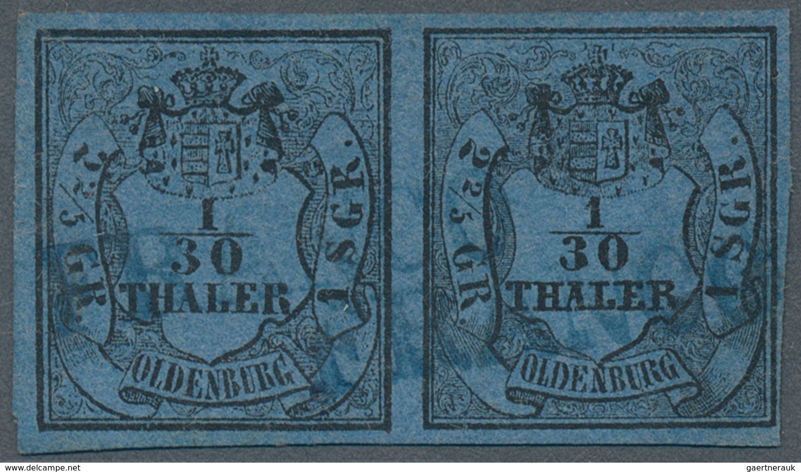 Oldenburg - Marken Und Briefe: 1852, 1/30 Th Schwarz A. Grauultramarin In Type I Im Waager. Paar Mit - Oldenbourg