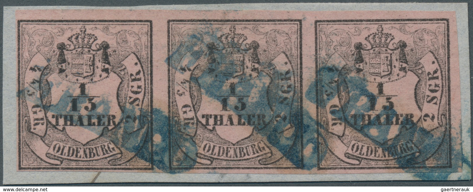 Oldenburg - Marken Und Briefe: 1852: 1/15 Th. Schwarz Auf Rosa, Type I, Waagerechter Dreierstreifen - Oldenbourg