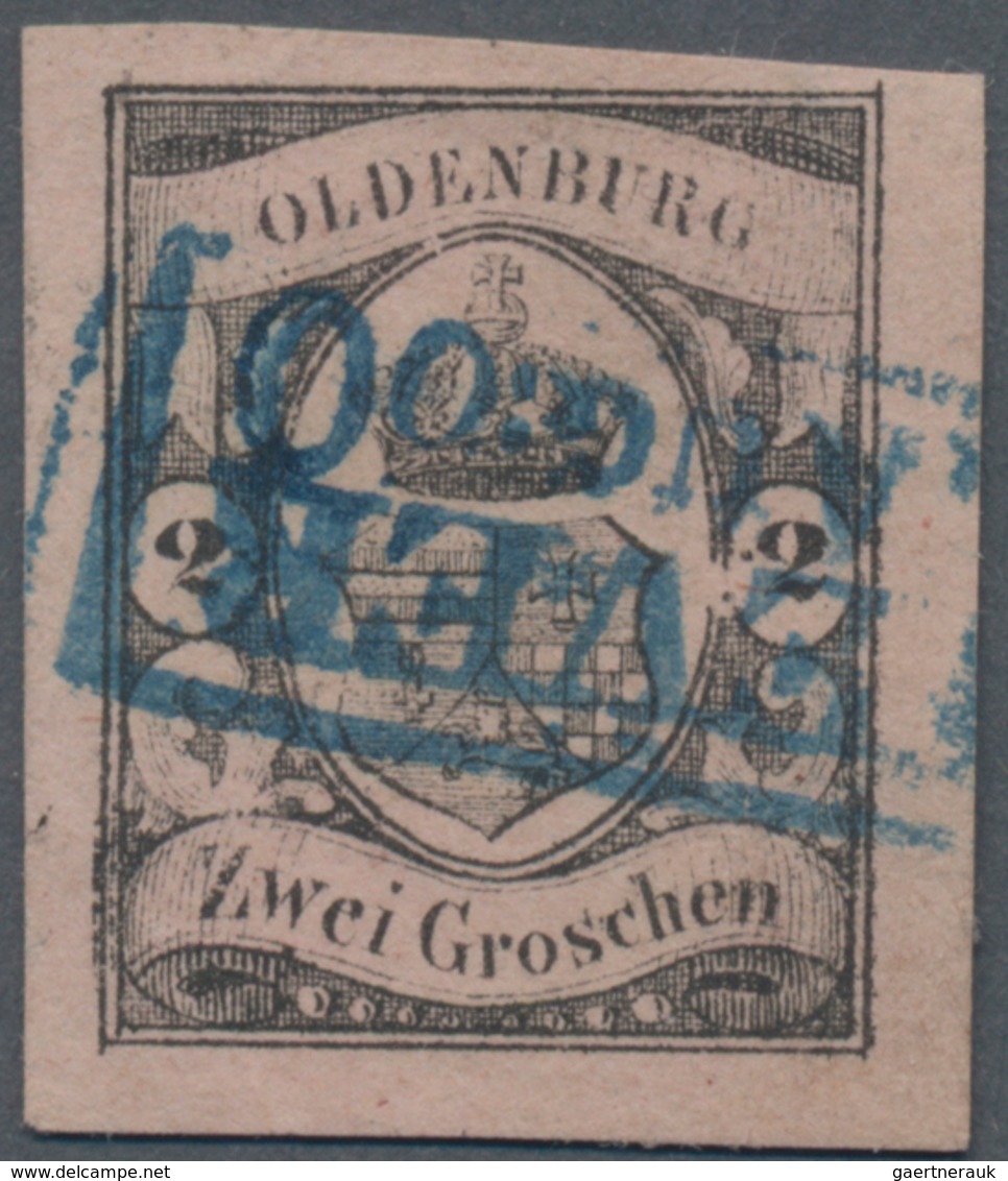 Oldenburg - Marken Und Briefe: 1859, 2 Groschen Schwarz Auf Rosa Entwertet Mit Blauem Ra2 "JEVER", A - Oldenbourg