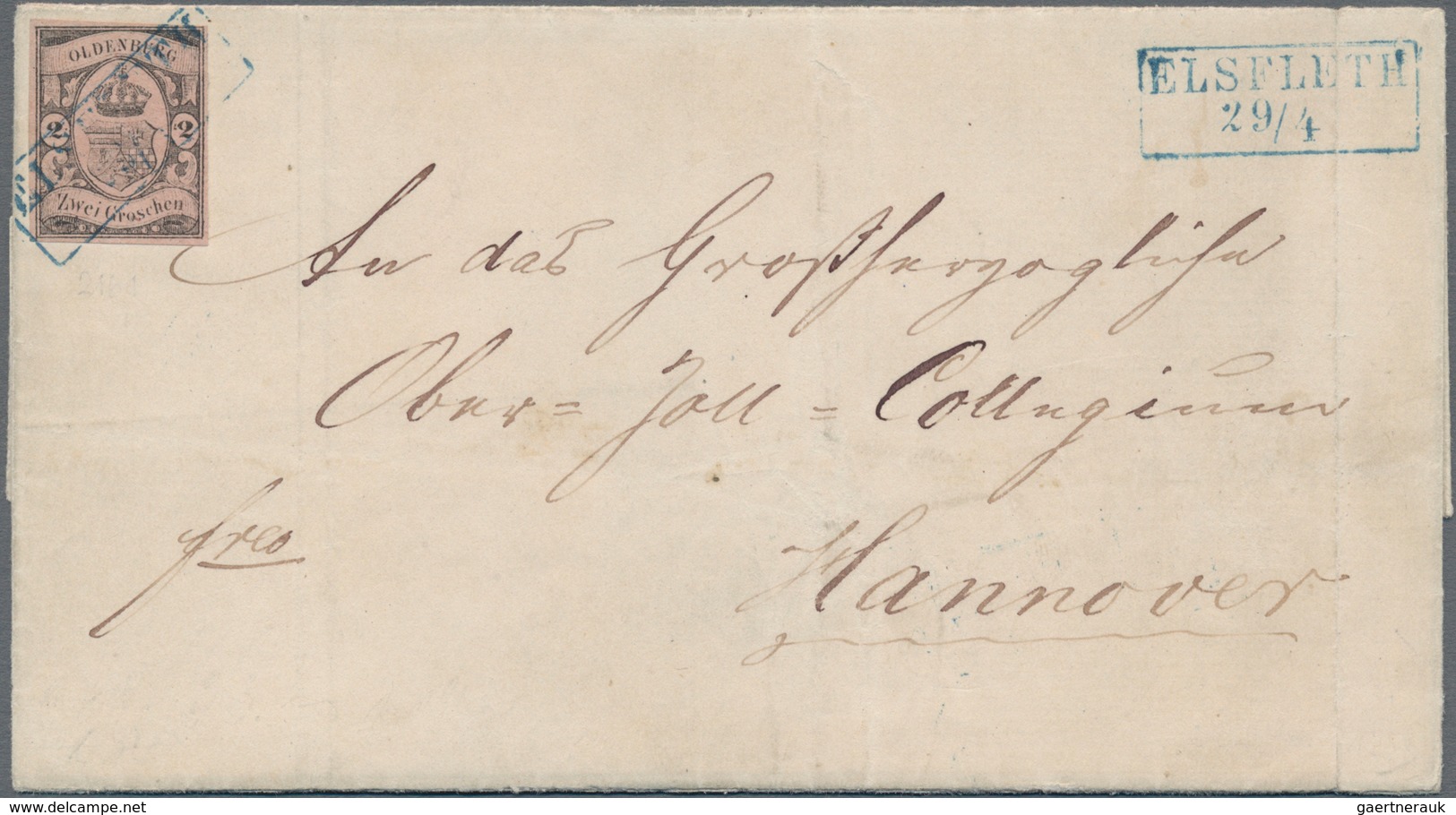 Oldenburg - Marken Und Briefe: 1859/1861, 2 Gr. Schwarz Auf Mattrötlichkarmin, Klar Entwertet Mit Bl - Oldenbourg