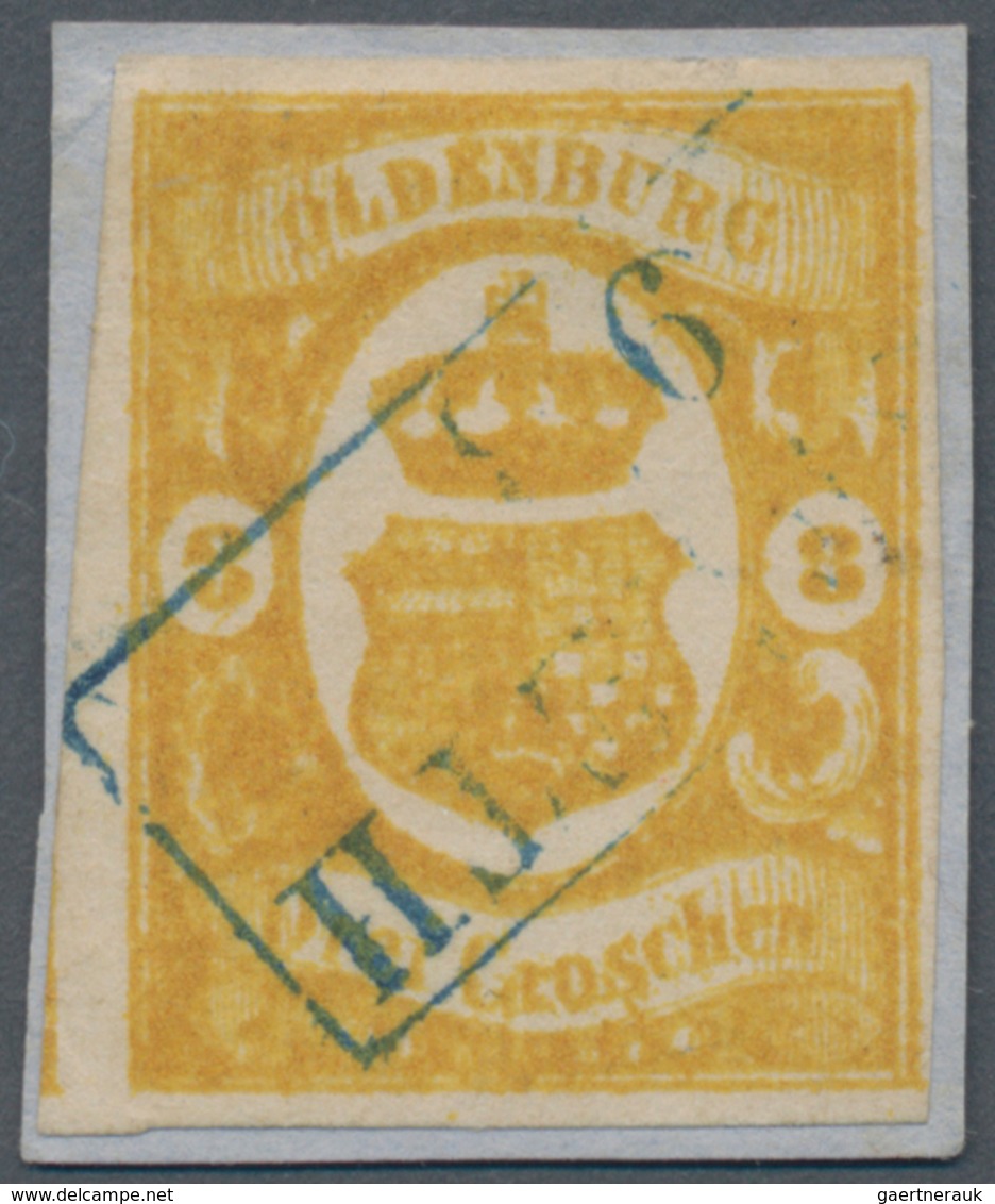 Oldenburg - Marken Und Briefe: 1861, 3 Gr Graugelb Entwertet Mit Blauem Ra2 Auf Briefstück, Die Mark - Oldenbourg