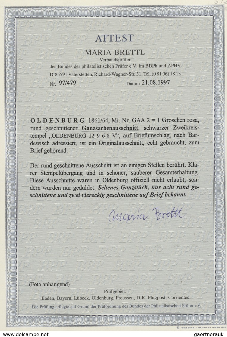 Oldenburg - Ganzsachen: 1862/64: Ganzsachen-Ausschnitt, 1 Gr. Rosa, Rund Geschnitten, An Einigen Ste - Oldenbourg