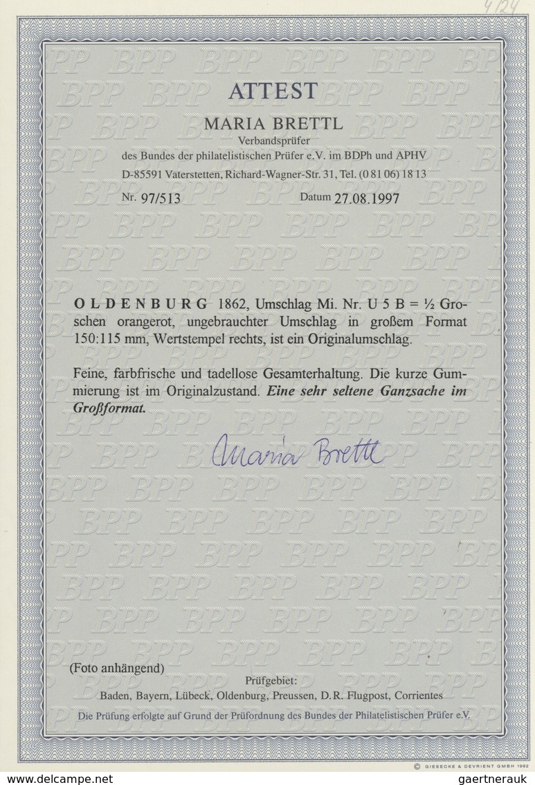 Oldenburg - Ganzsachen: 1862: Ganzsachen-Umschläge, Wertstempel Rechts, Kurze Gummierung, ½ Gr. Oran - Oldenbourg